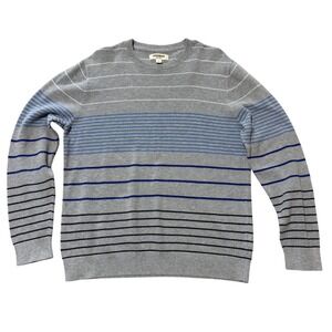Goodthreads Mens Grey Striped Crewneck Sweater 100% Cotton Blue White Large